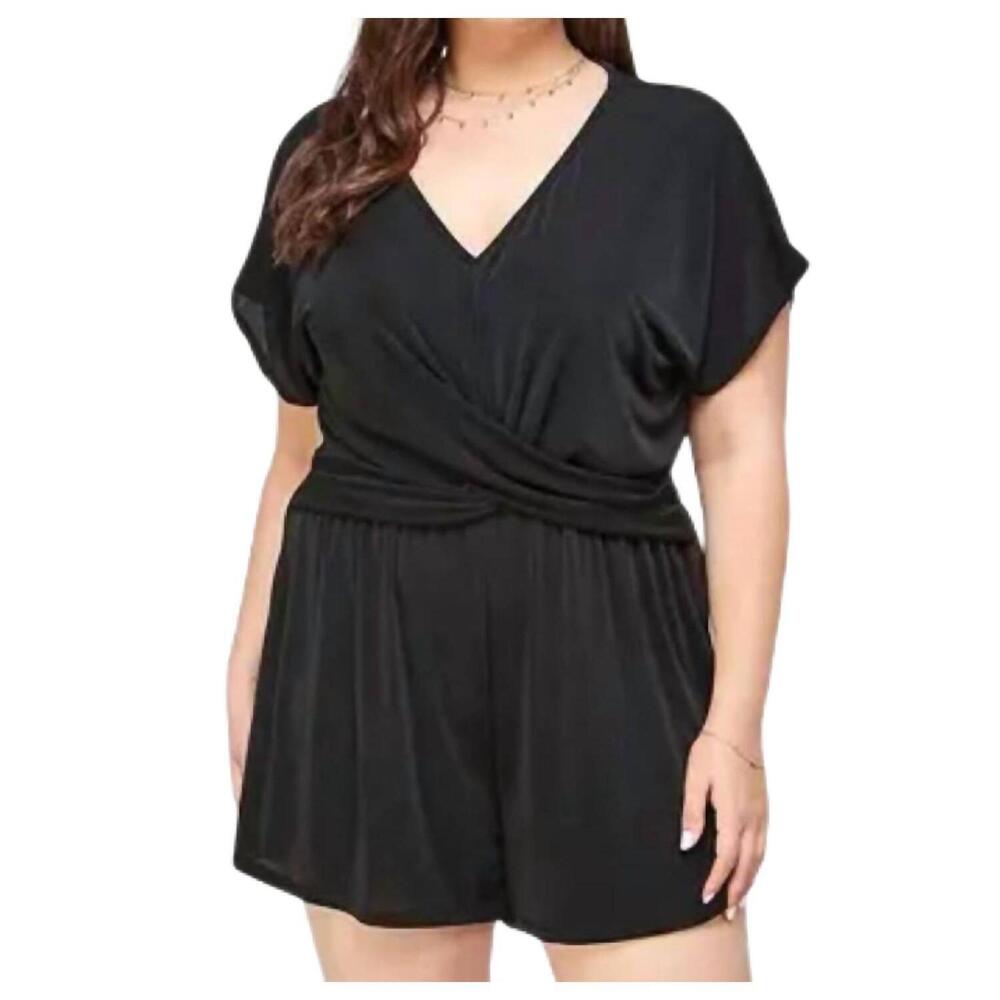 NEW HAUTE FOX slinky draped romper - plus in black